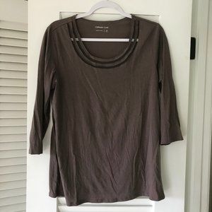 Taupe mesh-lined scoop neck top